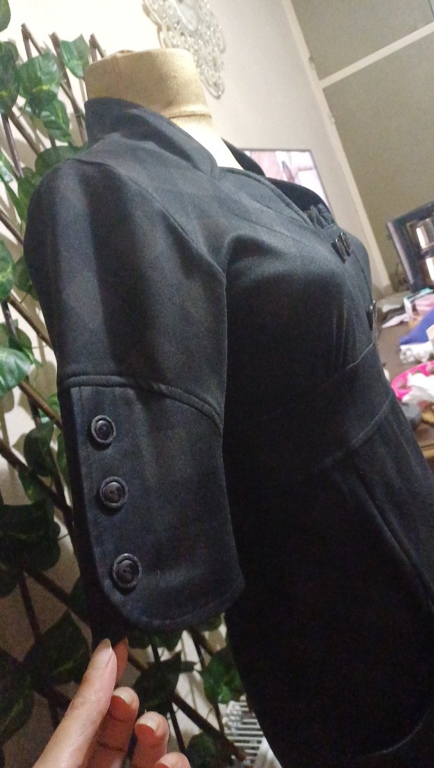 Düğmeli Siyah  midi Kadın Ofis Elbisesi - Görsel 5