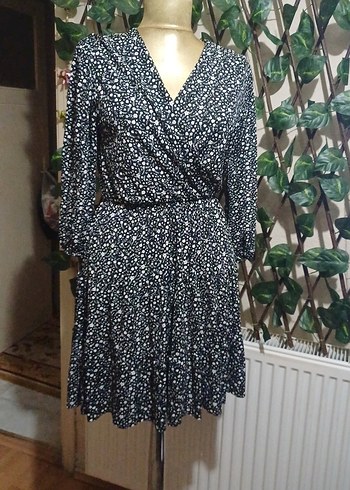 Siyah Desenli Bohem Mini Elbise