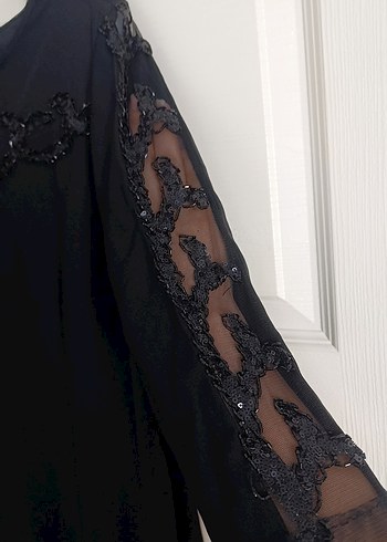 Abiye Nakışlı Siyah Midi Gotik Elbise