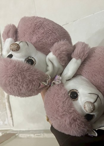 Kızlar için Pembe Kürklü Nakışlı Ev Terliği - Görsel 3