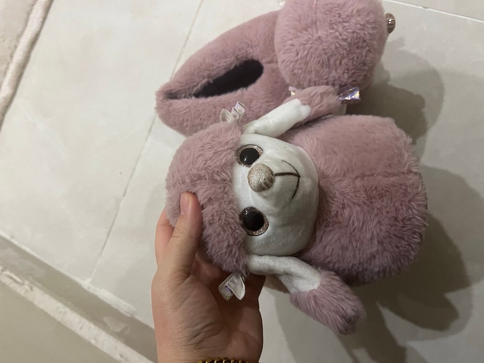 Kızlar için Pembe Kürklü Nakışlı Ev Terliği - Görsel 2