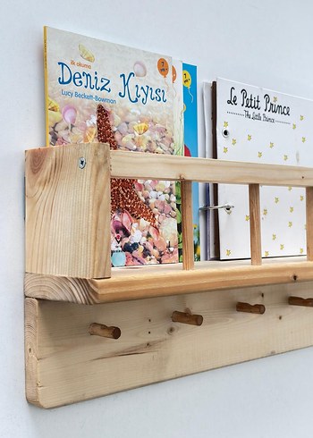 Ahşap Montessori Askılı Raf &Kitaplık - Görsel 3
