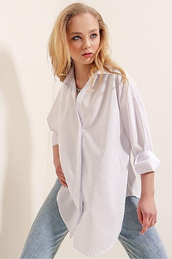 Beyaz oversize gömlek basic gömlek