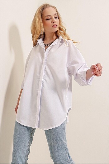 s Beden Beyaz oversize gömlek basic gömlek