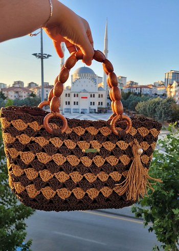 Beden kahverengi Renk Püsküllü Örgü Bohem Kadın Çanta