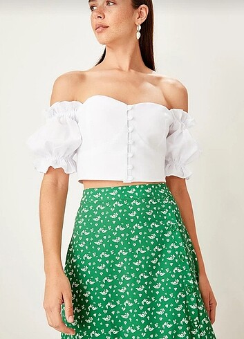 34 Beden beyaz Renk Crop bluz