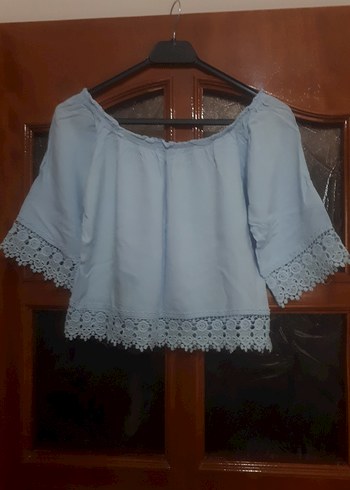 Mavi Dantel Detaylı Bohem Kadın Bluz - Görsel 2