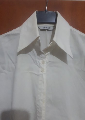 Düğmeli Beyaz Kısa Kollu Kadın Gömlek - Görsel 2