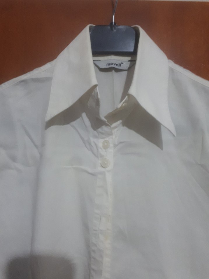 Düğmeli Beyaz Kısa Kollu Kadın Gömlek - Görsel 2