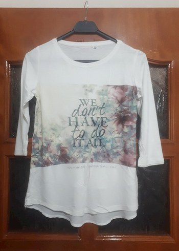 Beyaz Baskılı Uzun Kollu Kız Tişörtü - Görsel 2