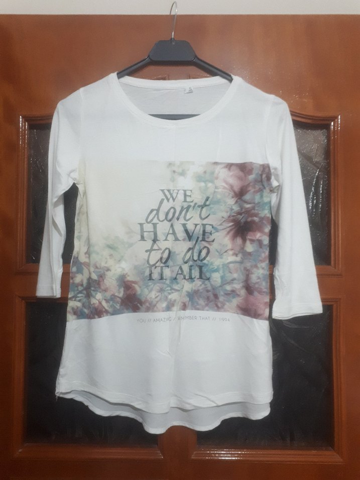 Beyaz Baskılı Uzun Kollu Kız Tişörtü - Görsel 2