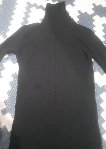 Siyah Kadın Uzun Balıkçı Yaka Triko Elbise - Görsel 2