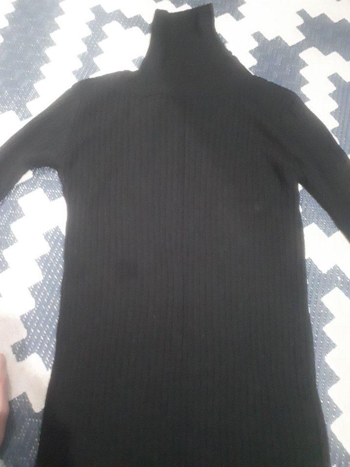 Siyah Kadın Uzun Balıkçı Yaka Triko Elbise - Görsel 2