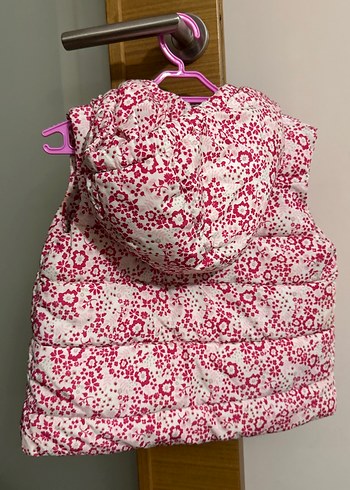 Kız Çocuk Çiçek Desenli Kapüşonlu Yelek - Görsel 3