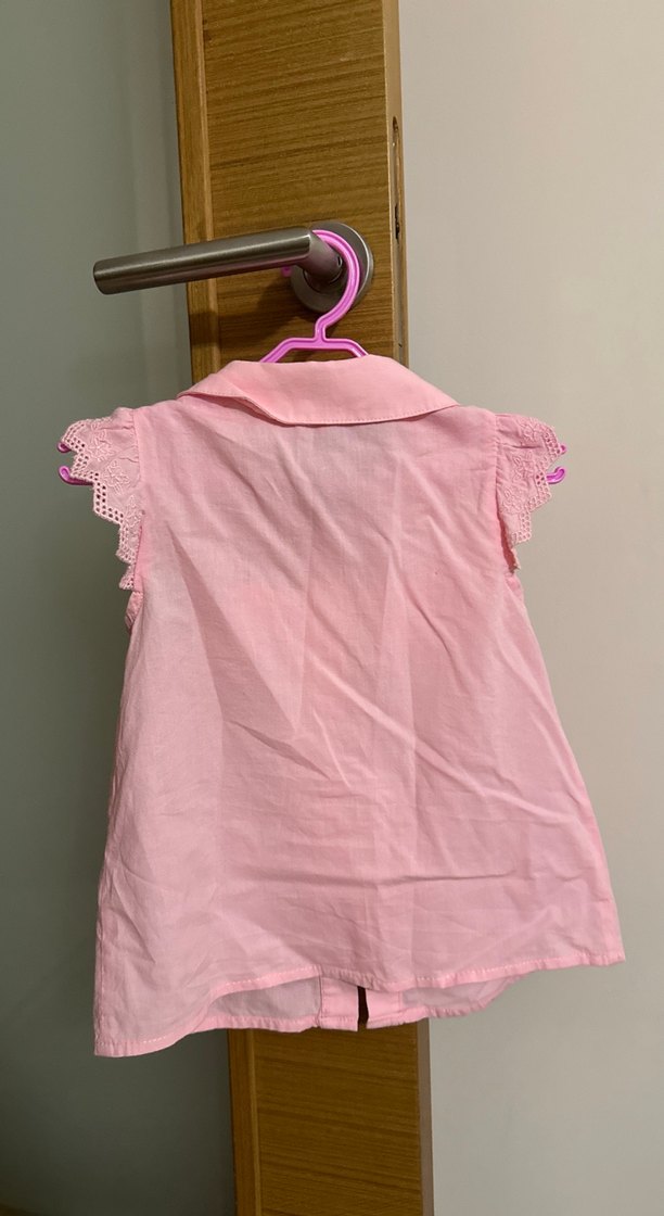 Kız Çocuk Pembe Kolsuz Fırfırlı Gömlek - Görsel 4