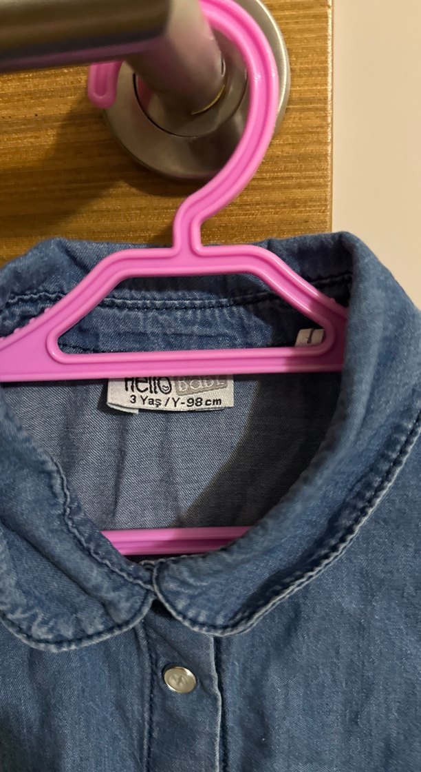 Kız Çocuk Kot Gömlek Kısa Kollu - Görsel 3