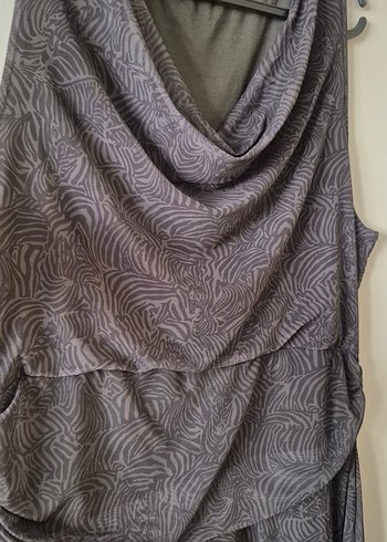 siyah yeşil Desenli şifon Elbisesi - Görsel 3