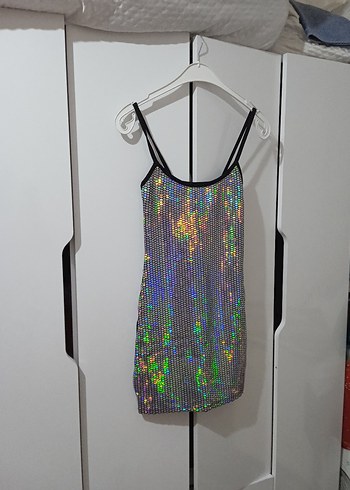 Parlak Payetli Mini Abiye Elbise - Görsel 4