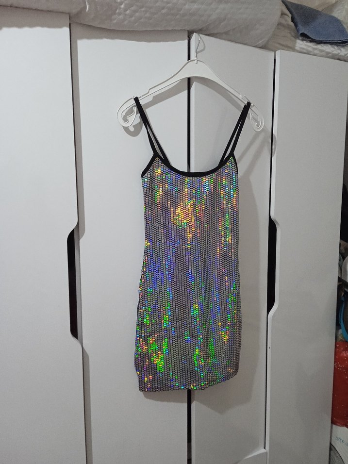 Parlak Payetli Mini Abiye Elbise - Görsel 4