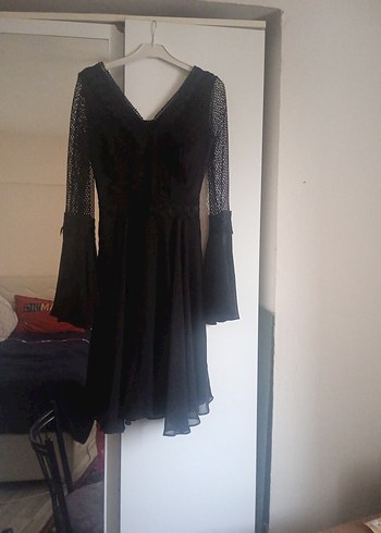 Siyah V Yaka Gotik Abiye Elbise - Görsel 7