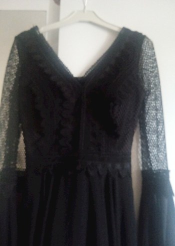 Siyah V Yaka Gotik Abiye Elbise - Görsel 2