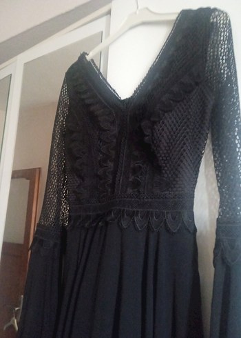 Siyah V Yaka Gotik Abiye Elbise - Görsel 6