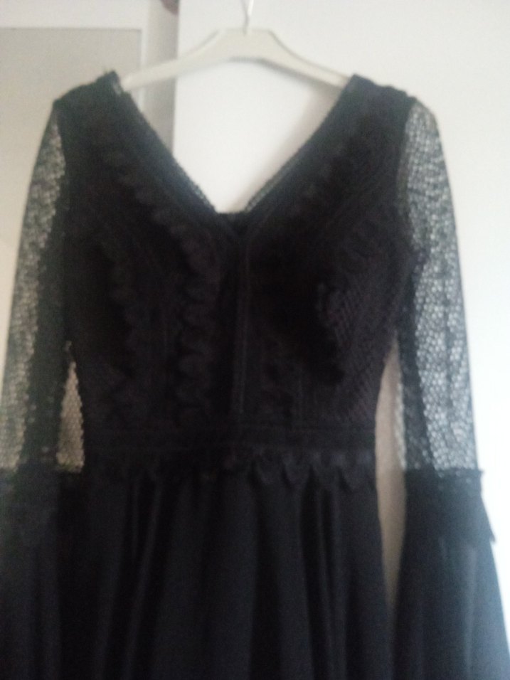 Siyah V Yaka Gotik Abiye Elbise - Görsel 2