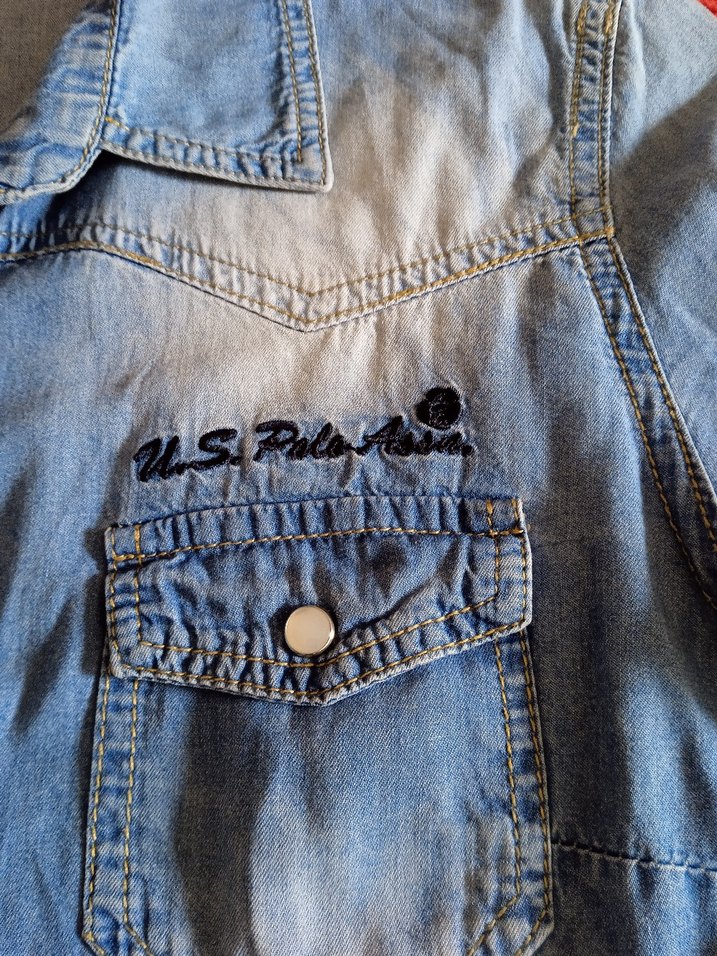 Polo Düğmeli Uzun Kollu Mavi Denim Kadın Gömlek - Görsel 4