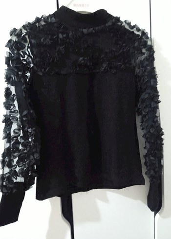 Kadın Siyah Balıkçı Yaka Fırfırlı Bluz - Görsel 2