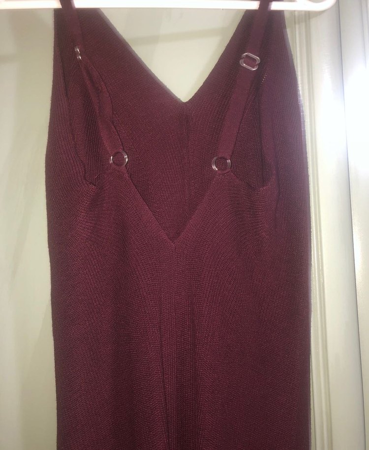 Kahverengi İnce Askılı Uzun Triko Elbise - Görsel 4