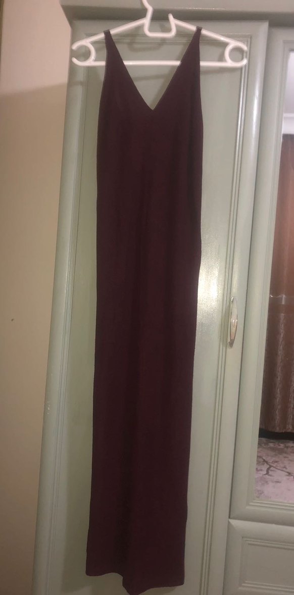 Kahverengi İnce Askılı Uzun Triko Elbise - Görsel 3