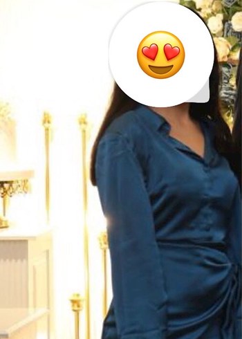 Düğmeli V Yaka Mavi Mini Saten  Elbise - Görsel 2