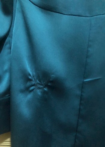 Düğmeli V Yaka Mavi Mini Saten  Elbise - Görsel 5