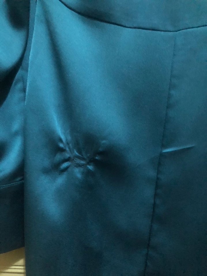 Düğmeli V Yaka Mavi Mini Saten  Elbise - Görsel 5