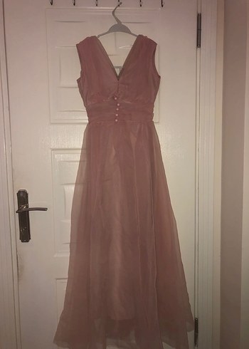 Bej Uzun Tül  Kadın Elbise - Görsel 2