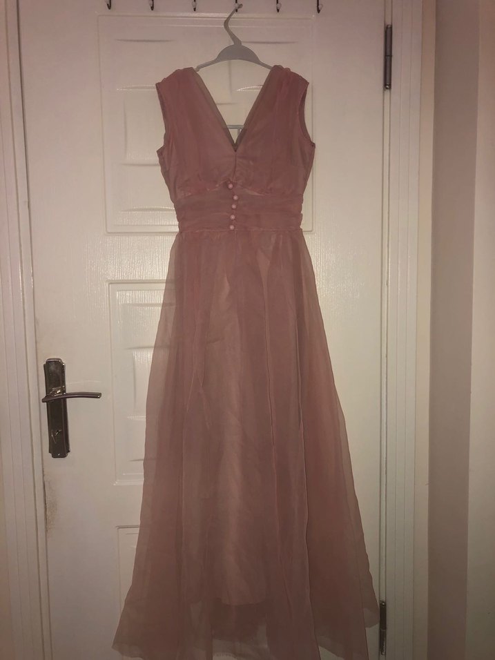 Bej Uzun Tül  Kadın Elbise - Görsel 2