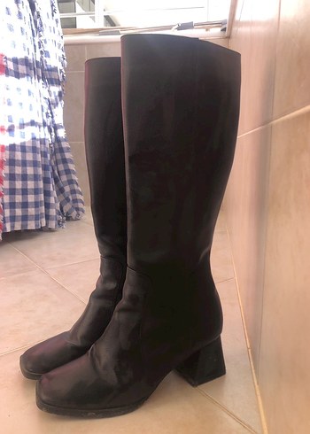 Diz Üstü Siyah Deri Çizme - Görsel 2