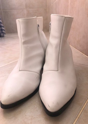 Beyaz Deri Stiletto Topuklu Kadın Bot - Görsel 2