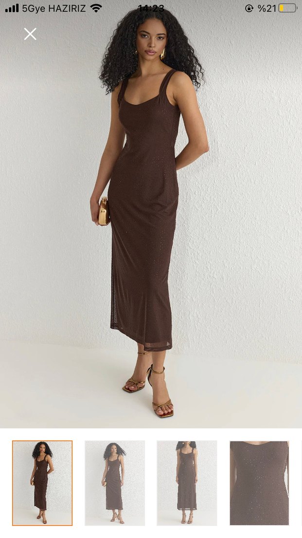 Kahverengi Sırt Dekolteli Askılı Elbise - Görsel 2