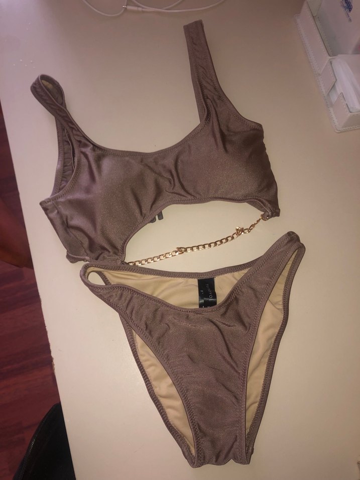 Zincir Detaylı Kahverengi Kadın Bikini - Görsel 2