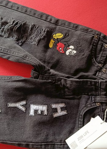 Zara Kız Çocuk Siyah Nakışlı Bol Kesim Kot Pantolon