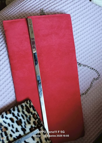 Bally Kürk Detaylı Leopar Desenli Süet Kadın Clutch
