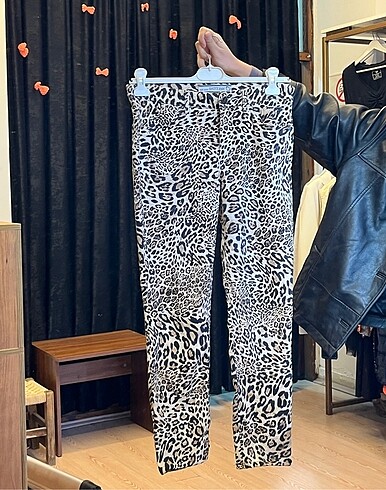 Vintage Leopar desenli pantolon