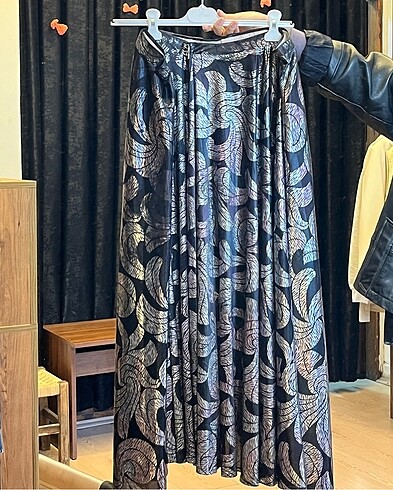 Vintage parlak desenli bohem etek