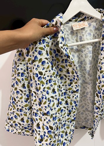 H&M Mavi Desenli Kısa Kollu Gömlek