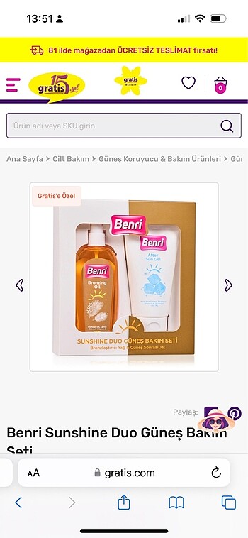 Benri güneş bakım seti