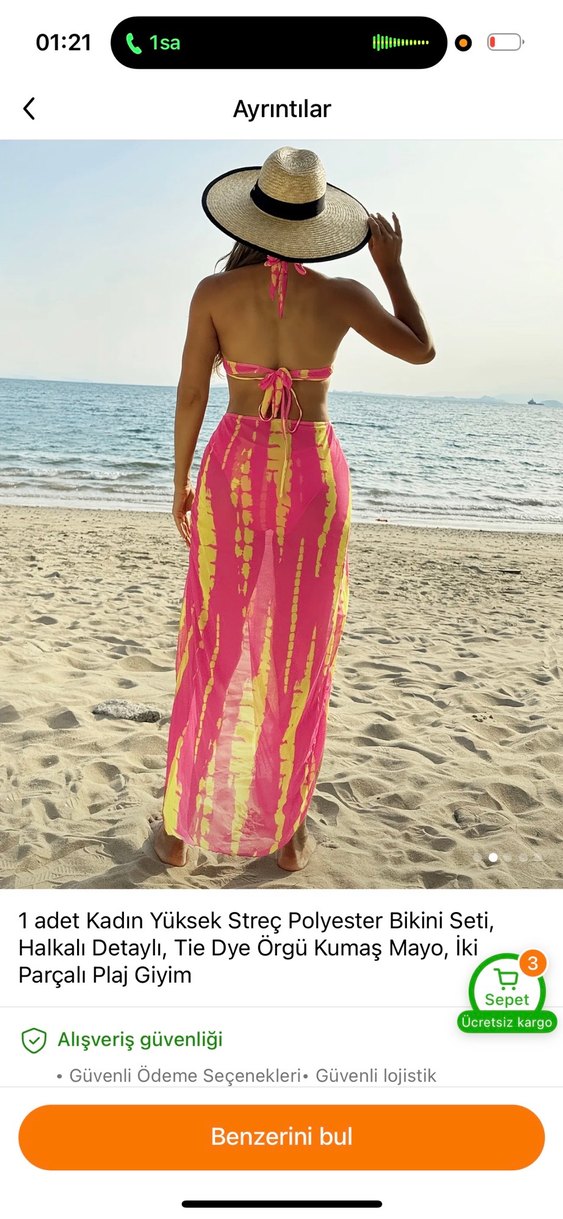 Pembe Tie-Dye Uzun Pareo, Drapeli, Salaş Kesim - Görsel 3