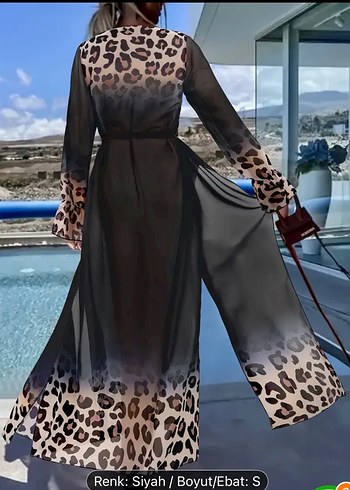 Trendyol & Milla Leopar Desenli Siyah Bohem Uzun Kadın Sabahlık