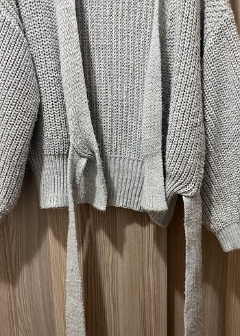 Gri Örgü Kadın Hırka Bağlamalı - Görsel 2