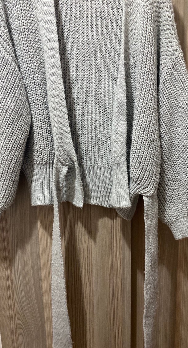 Gri Örgü Kadın Hırka Bağlamalı - Görsel 2